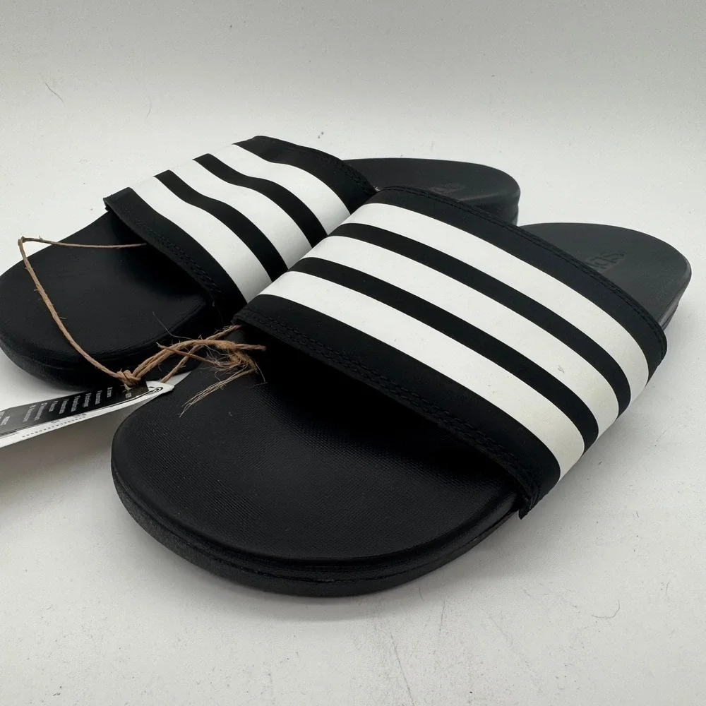 Adidas Adilette Comfort Slides Black White 3-Stripes Unisex US Men's 5 Women's 6